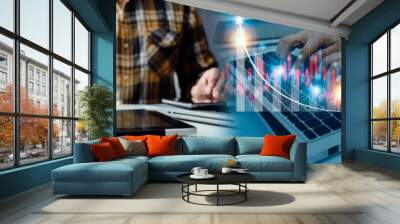 planning and strategy, Stock market, Business growth, progress or success concept. Businessman or trader is showing a growing virtual hologram stock, invest in trading. Wall mural