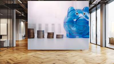 save money investment and business finance , Money coin stack growing graph with piggy bank saving concept. Balance savings and investment. Wall mural