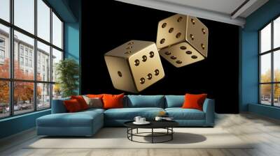 Dices made of gold are flying in the air on a black background. Luxury item. Realistic 3D rendering. CGI Illustration	
 Wall mural