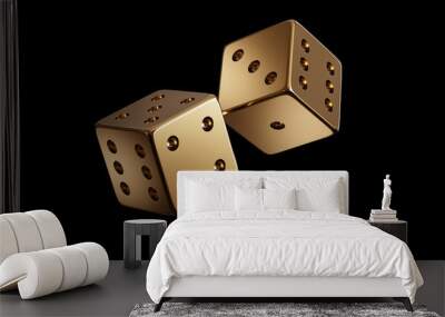 Photorealistic luxury golden dice throw for online gambling, bet, casino on a black background. Isolated. Wall mural