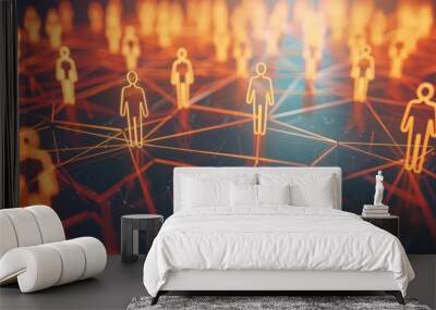 Abstract network of connected figures, representing communication and social interaction. Wall mural