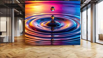 Clear Water Droplet Creating Beautiful Ripples on a Tranquil Surface in Nature's Serenity and Calmness Wall mural