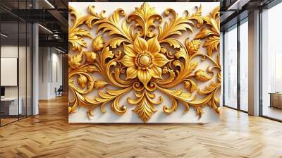 Elegant Gold Decorative Vintage Floral Ornaments on White Background for Luxurious Design Wall mural