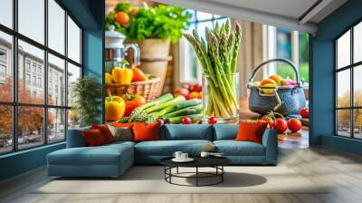 Healthy Lifestyle with Asparagus: Fresh Ingredients and Fitness Inspiration for a Balanced Diet Wall mural