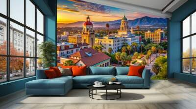 Scenic View of Downtown Pasadena California Showcasing Historic Architecture and Vibrant City Life Wall mural