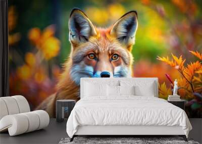 Vibrant and Whimsical Fox Art Featuring Bold Colors and Playful Design Elements for Creative Use Wall mural