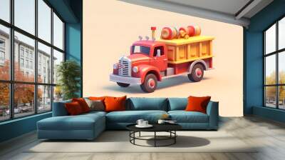 Fire Truck 3d cartoon style Wall mural