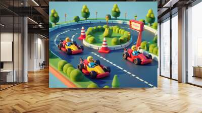 Go-Karts Isometric 3D cartoon Wall mural