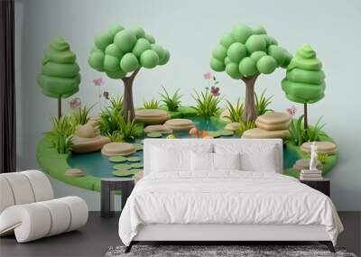 Pond Park Elements Icon 3D Cartoon Wall mural