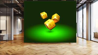 Golden dice on casino table. Online casino dice gambling concept  Wall mural