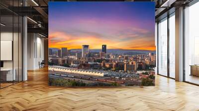 Panorama shot of Pretoria city twilight during sunset in Gauteng South Africa Wall mural