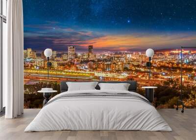 Pretoria city lit up at night with twilight and stars in the sky in Gauteng South Africa Wall mural