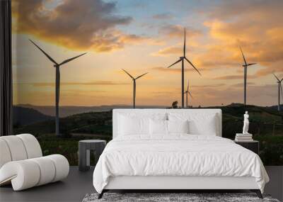 wind turbines with sunset Wall mural