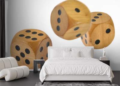 3 Retro wooden dice, 1 dice has just been thrown Wall mural