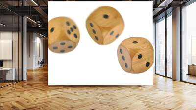 3 Retro wooden dice, 2 dice have just been thrown Wall mural