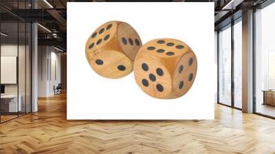 Retro wooden dice, double six, isolated on white Wall mural