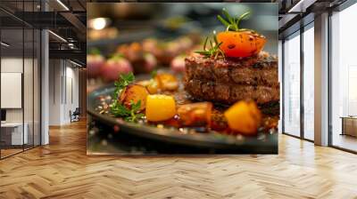 Gourmet Cuisine, grilled steak with vegetables Wall mural