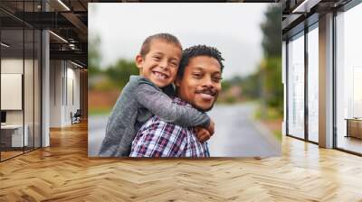 Im so lucky to have the best Dad ever. Portrait of a father and son enjoying a day outside together. Wall mural