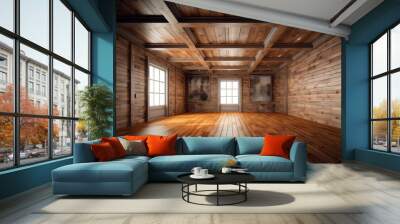 Empty room with wooden walls. Ai Wall mural