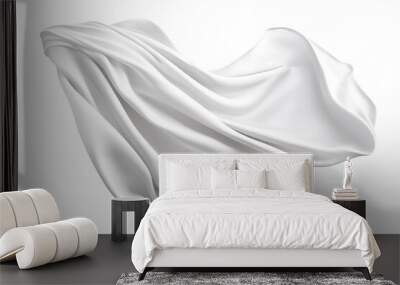 Flying white silk fabric.  Cutout on transparent background Wall mural