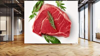 Fresh raw beef steak isolated on white background, top view. Ai Wall mural