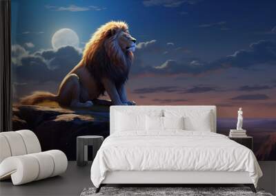 Lion on top of a mountain Wall mural