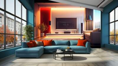 Tv screen in modern living room. Ai Wall mural