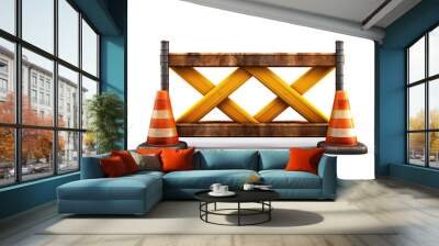 Under construction road barrier. Cut out on transparent Wall mural