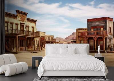 Wild west town street. Ai art.  Wall mural