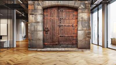 Wooden doors in medieval castle. Ai Wall mural