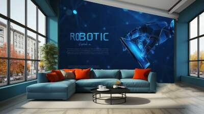 Robotic Hand Interacting With A Digital Interface Wall mural