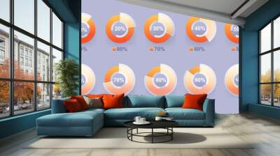 Transparent glass morphism round diagram set. Business pie chart vector collection Wall mural