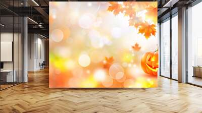 Autumn background featuring colorful leaves, creating a dreamy atmosphere with space for text. Ideal for canvas prints, postcards, greeting cards, websites and blogs, videos and slides, posters Wall mural