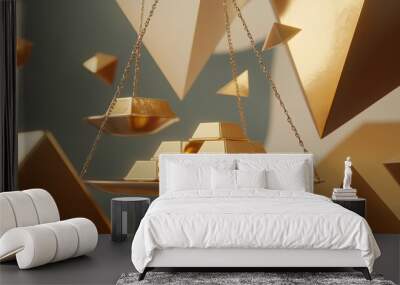 3D Render of Gold Bars on Balancing Scale Wall mural