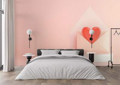 A photo of a romantic 3D podium with a love letter resting on it, isolated on a light coral background Wall mural