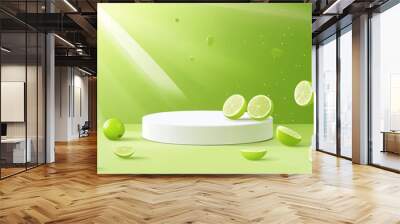 A vector illustration of an empty podium arranged with miniature limes, isolated on a zesty green background Wall mural