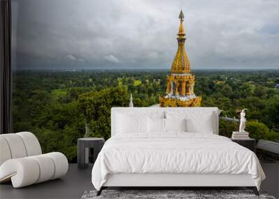 Aerial view of Wat Phra That Phu Khao Ngoen, Ubon Ratchathani, Thailand Wall mural