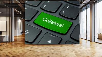 Business Concept: Close-up the Collateral button on the keyboard and have Lime, Green color button isolate black keyboard Wall mural