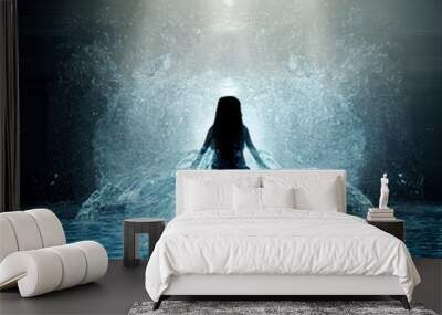 3d render of water elemental goddess emerging from water. AI generated art illustration. Wall mural