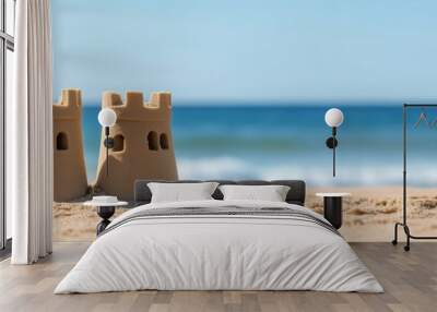 Two Sandcastles on a Sunny Beach Wall mural