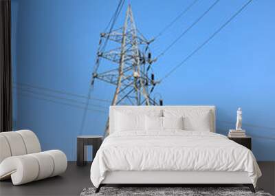 distribution electric substation with power lines and transformers Wall mural