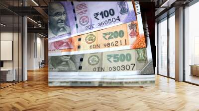 Indian economy growth,Indian Currency ,100,200 and 500 rupee note Wall mural