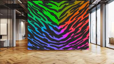 The Black-Rainbow gradient Tiger print camouflage texture, carpet animal skin patterns or backgrounds, 7 colors of raibow gradient theme, look smooth, fluffy and soft, fashion clothes textile concept. Wall mural