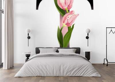 letter t vector alphabet with tulip. abc concept type as logo. t Wall mural