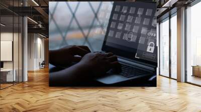 User typing login and password on virtual screen. Cyber security concept Wall mural