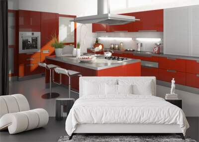 red kitchen Wall mural