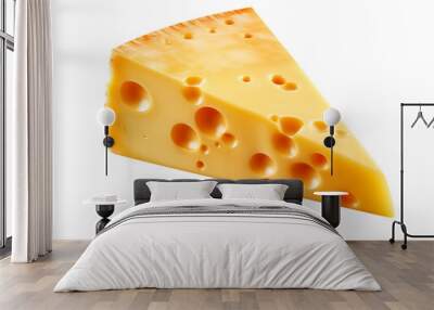 Cheddar cheese slice Isolated on white background  Wall mural