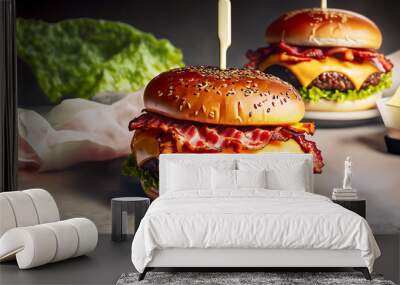 double bacon cheeseburger showcasing two juicy beef Wall mural