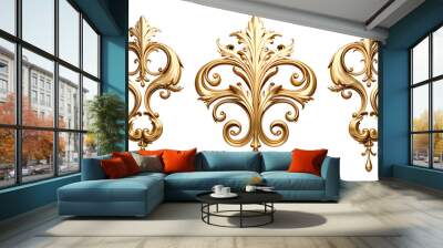 Golden Baroque Ornament 3D Set on White Background Wall mural