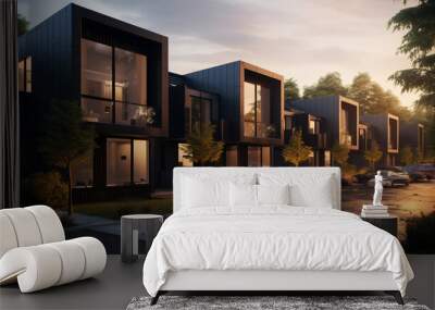 Sleek Modular Black Townhouses Wall mural